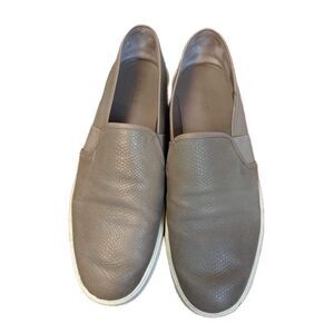 Vince Women’s Blair Perforated Gray Leather Flat Slide On Shoes- Size 9.5